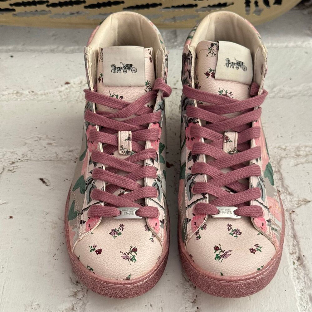 Coach Women's  High Top sneakers shoes pink floral size 6b - Picture 2 of 11